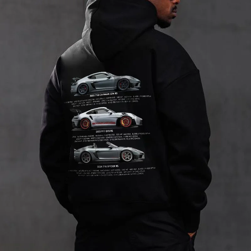 Men's street retro car printed pure cotton hoodie