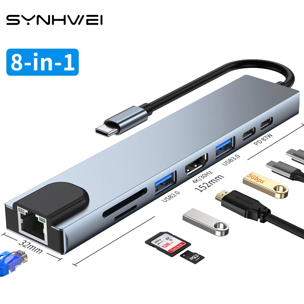 8 In 1 Usb 3.0 Hub For Laptop Adapter Pc Computer Pd Charge 8 Ports