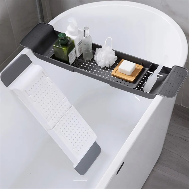1pc Expandable Drainage Bath Tub Rack, Plastic Shower Caddy For