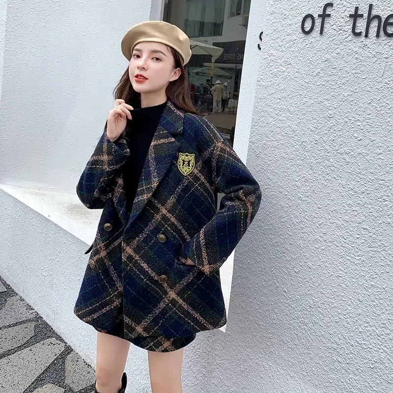 Xiaoxiangfeng Fashion 2023 Autumn and Winter New Plaid Tweed Suit Jacket Skirt Western Style Two-piece Women's Suit Commuting X5