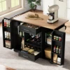 Carrello da cucina con piano di lavoro ripiegabile, isola da cucina su ruote con portabottiglie, portabottiglie, portaspezie e portasciugamani 1