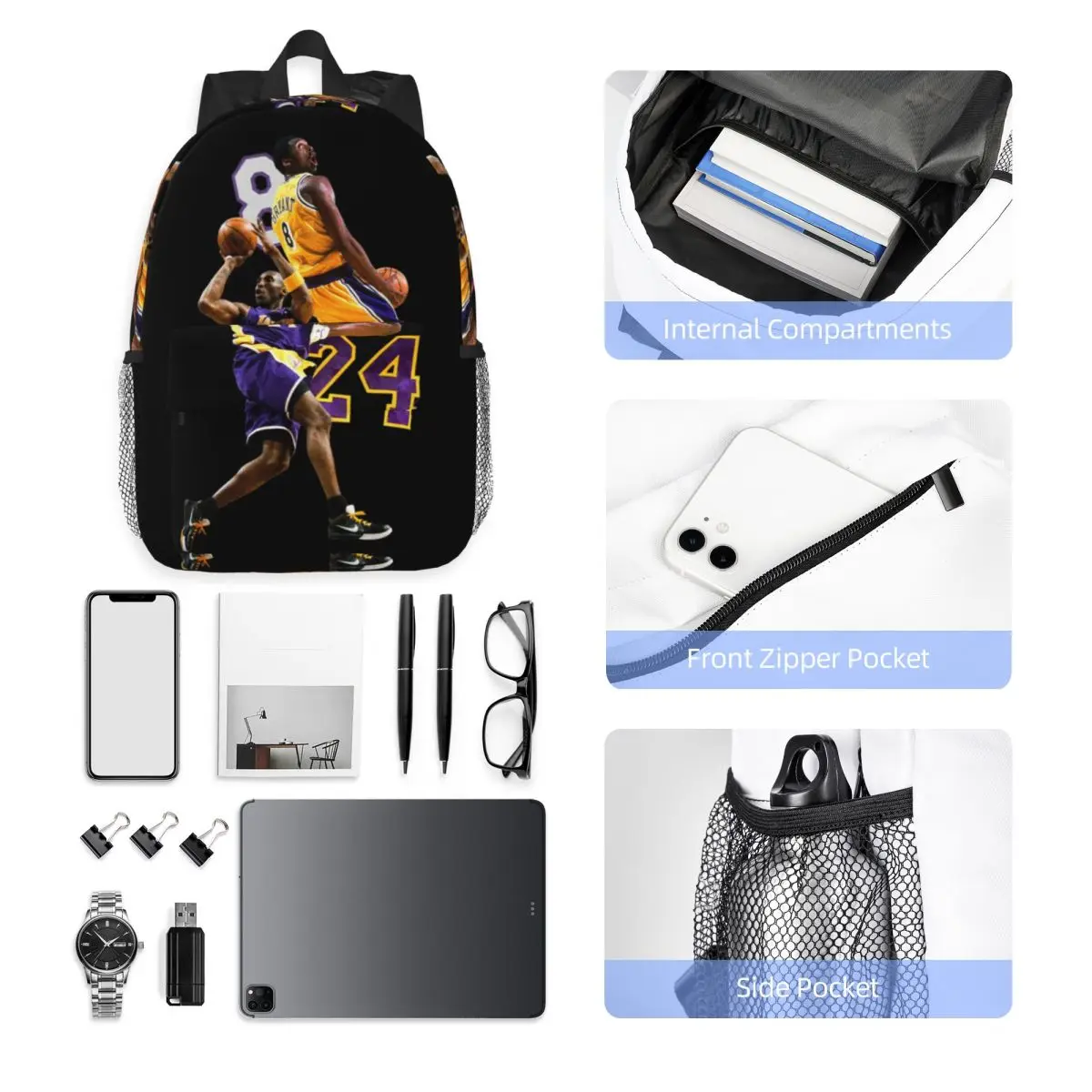 KB-Kobe-Bryant Sport Bag BasketBall Bag New Fashionable Pattern School Bag Print Lightweight Backpack 15inch 5