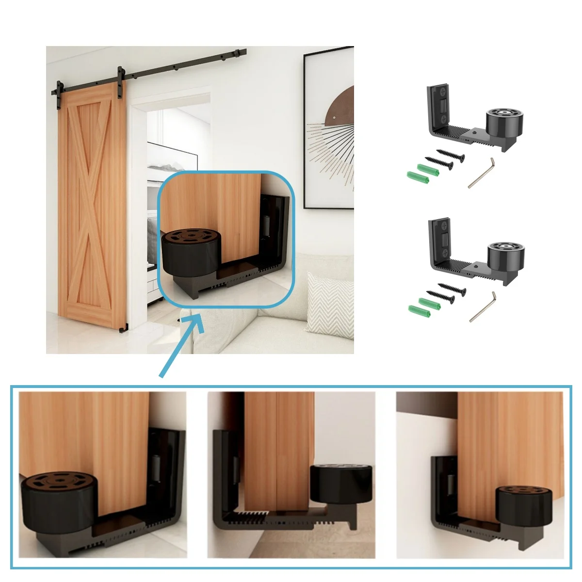 CCJH Kit Hardware per porta da fienile scorrevole tipo 2 guida a pavimento regolabile guida inferiore per porta a parete 2 pezzi non facile da arrugginire facile da installare