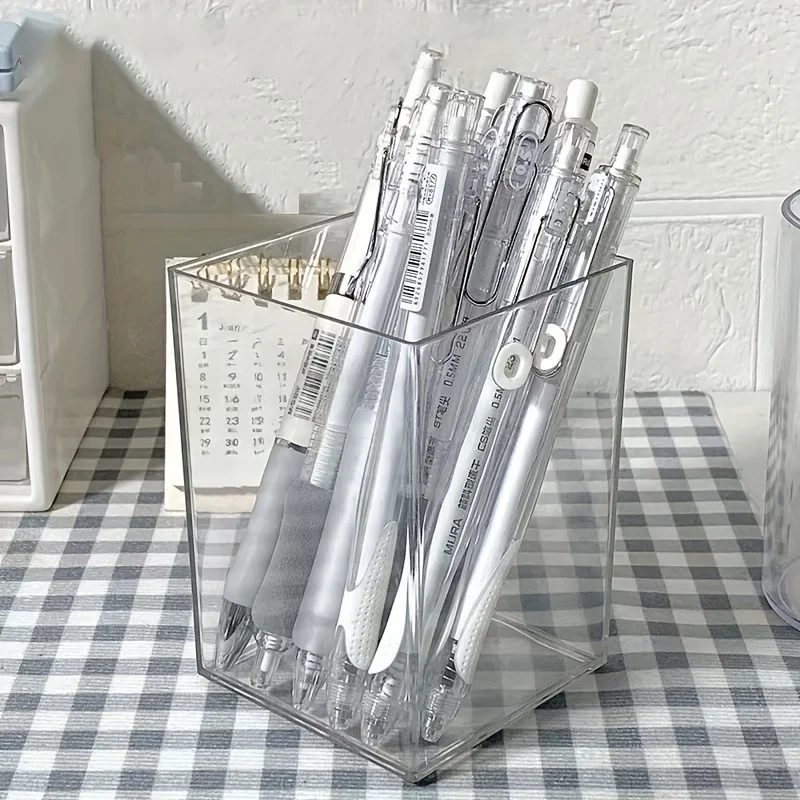 Large Capacity Acrylic Transparent Pen Holder Student Desktop Organizer Box For Men Women Simple Design Crystal Shape pen holder desk organizer pen and brush holder