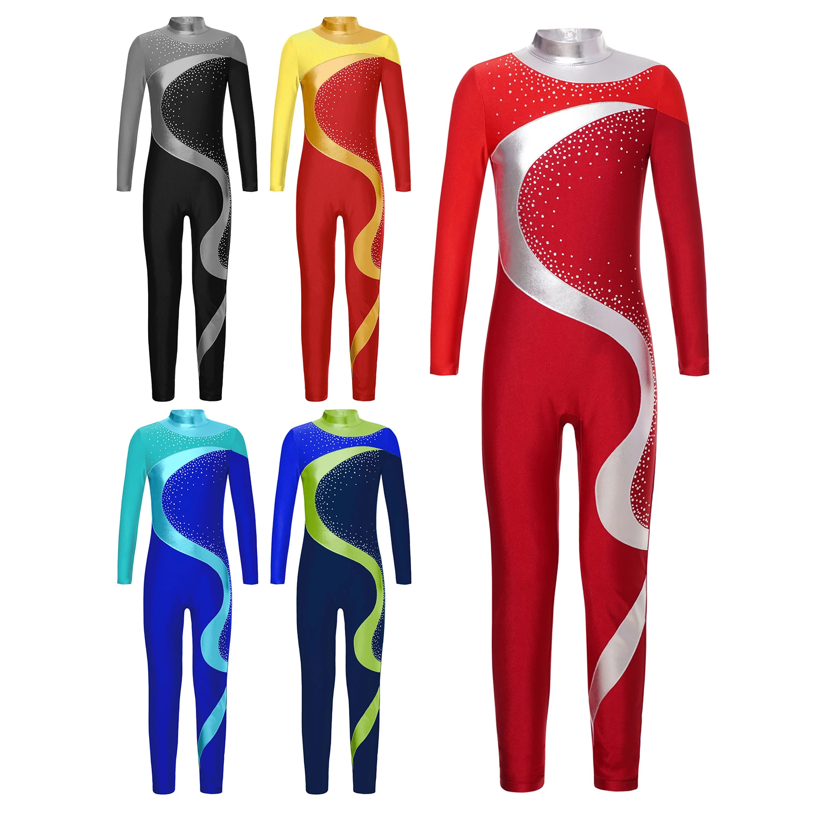 Ballet Gymnastics Dance Jumpsuit for Kids Girls Figure Ice Skating Leotard Mock Neck Long Sleeve Keyhole Back Bodysuit Romper