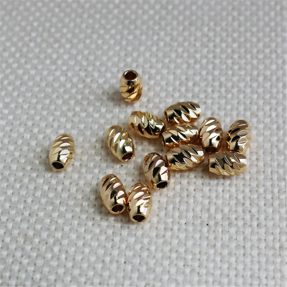 

14K Gold Plated Vintage Cylindrical Flash Cut Flower Bucket Beads with 5 * 7mm Spacer DIY Bracelet Necklace Accessories