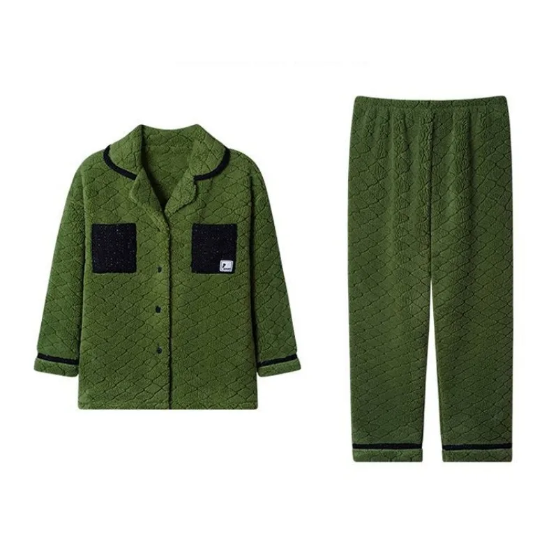 2024 New Women Pajamas Winter Thermal Coral Fleece Long Sleeve Cardigan Thickened Velvet Female Homewear Nightclothes Suit