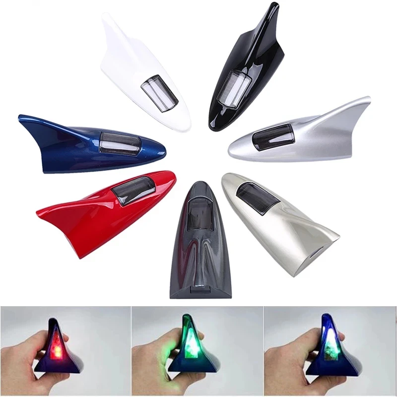 Universal Car Shark Fin Antenna Solar Powered Anti Collision Anti-Rear-End LED Roof Warning Lamp Aerials Decorativw |