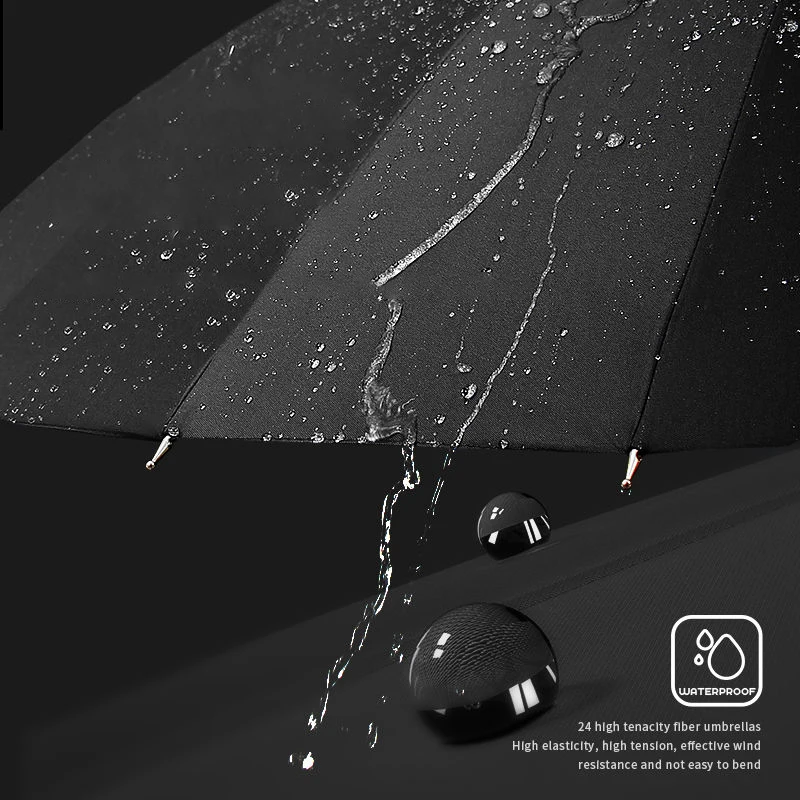 Light Luxury Semi-Automatic Long Handle Men Umbrella Wooden Handle Sturdy Wind-Resistant Large Business Umbrella Rainstorm Proof