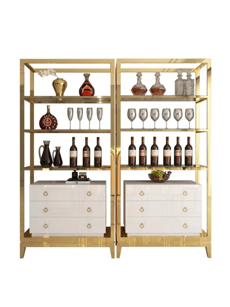 *Stainless Steel Gold Wine Bar Cabinet Display Shelving With Drawers Sideboard Modern China cabinet For Living Room