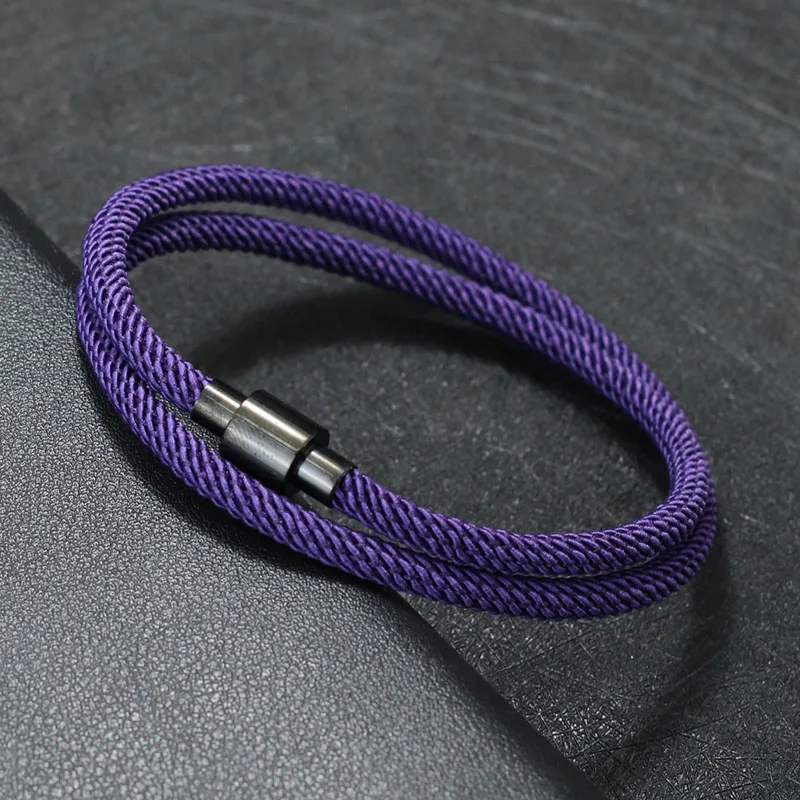 Stainless Steel Magnet Buckle Double Layer Cord Chain Bracelet