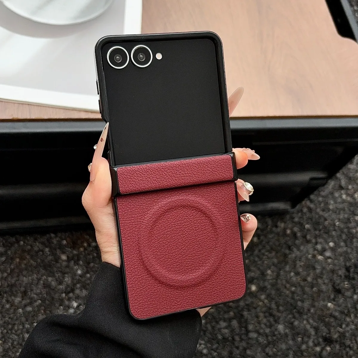 Luxury Leather Magnetic Phone Case with Shockproof Hinge Protection and Magsafe Compatibility
