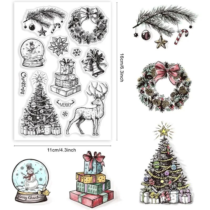 BEUNITONE Timbro in silicone per casa di Natale, decorazione della foresta invernale, timbro in gomma trasparente per sfondo natalizio, buon Natale e albero di Natale, per realizzare biglietti