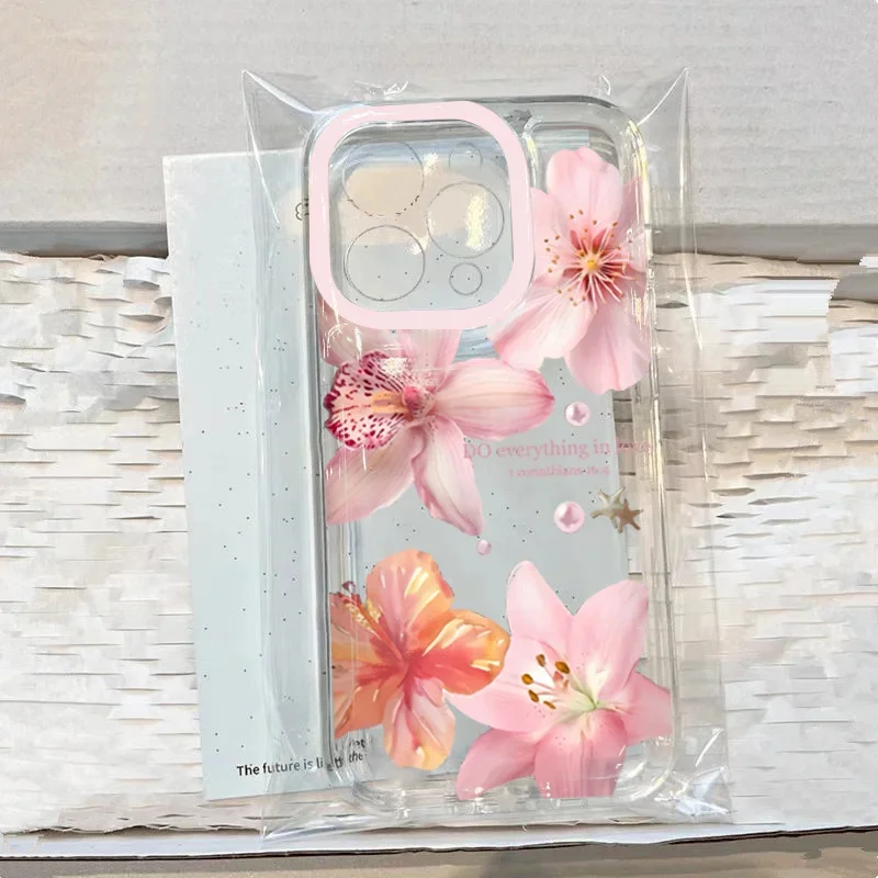 Elegant Pink Lily Flower Pattern Soft TPU Phone Case Cover