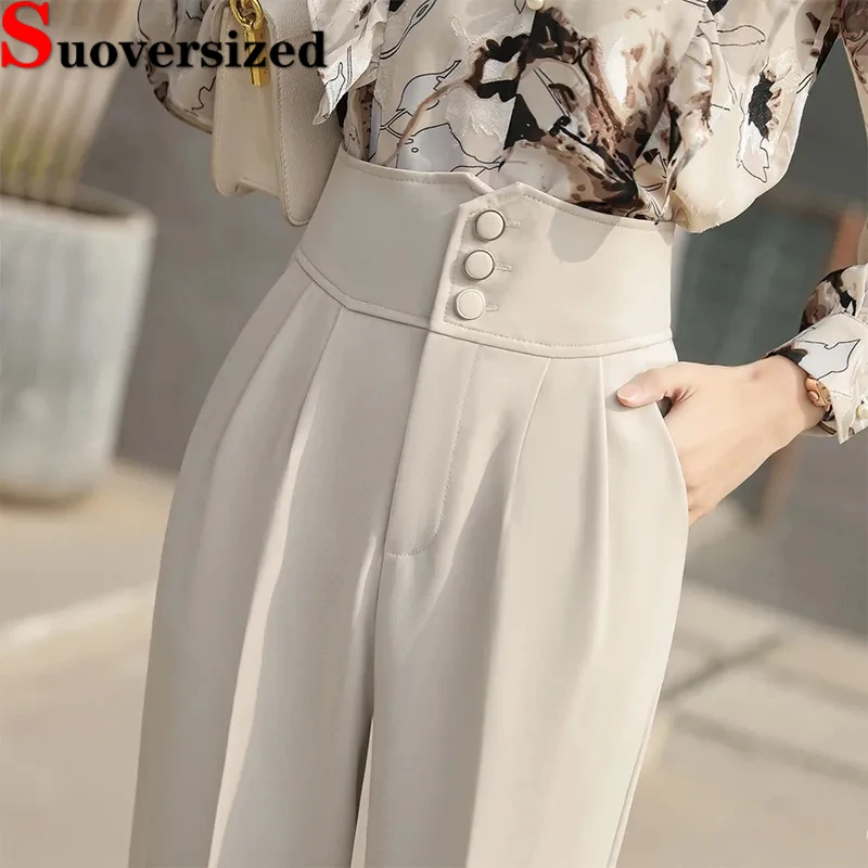 

High Waist Women's Ankle-length Suit Pants Spring Office Classic Harem Trousers Korean Fashion Spodnie Elegant Casual Pantalones