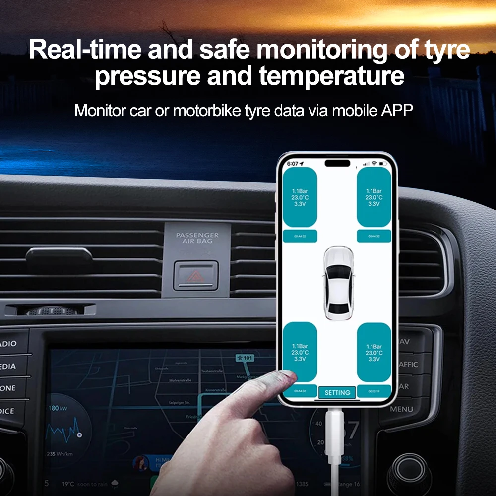Car Motorcycle Tire Pressure Monitoring System Waterproof Tire Pressure Temperature Sensor Smart Bluetooth 5.0 For Android IOS,motorcycle tire pressure monitor,car tire pressure monitor,car tire pressure sensor