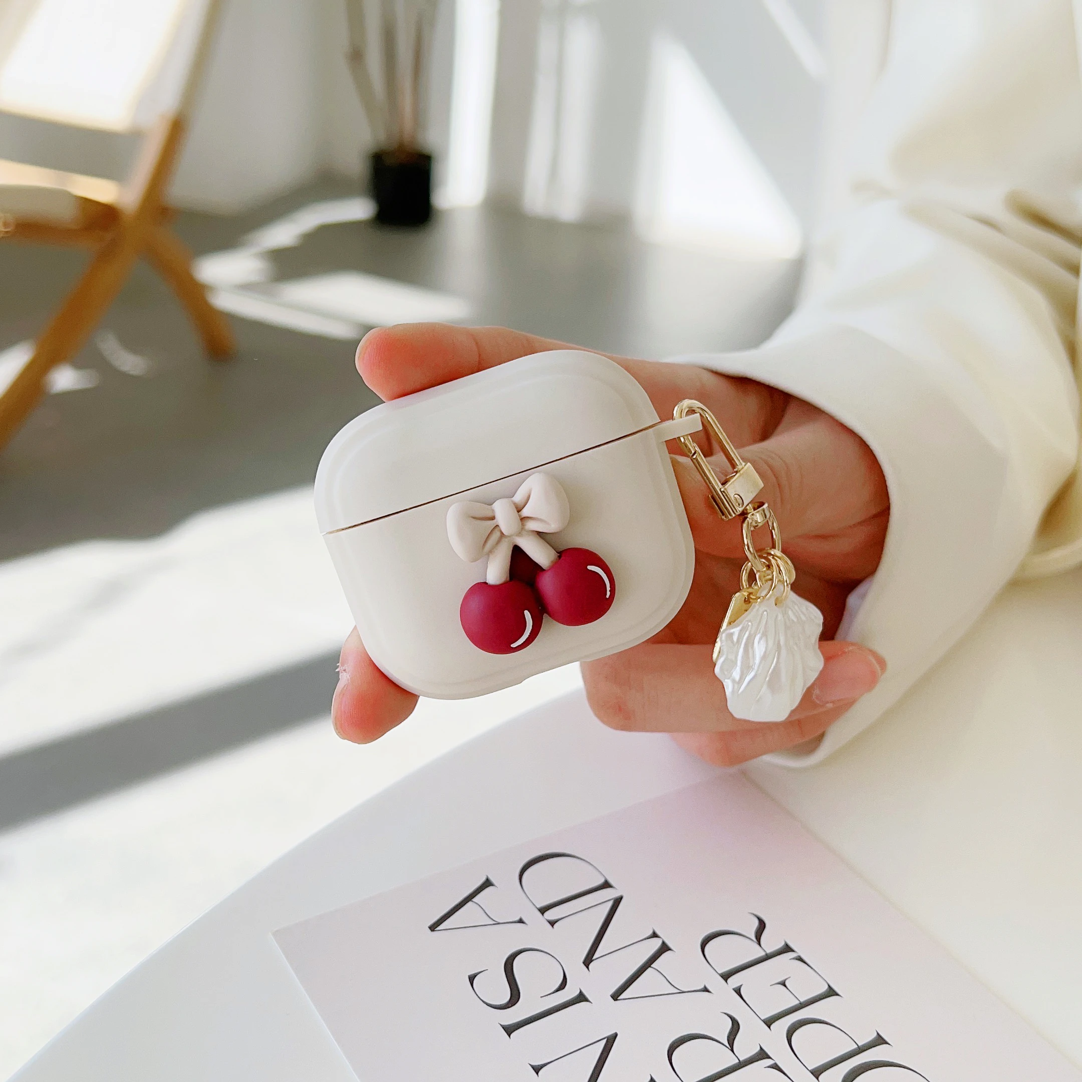 Cute Retro Beige Cherry Case for Apple AirPods 3rd Generation