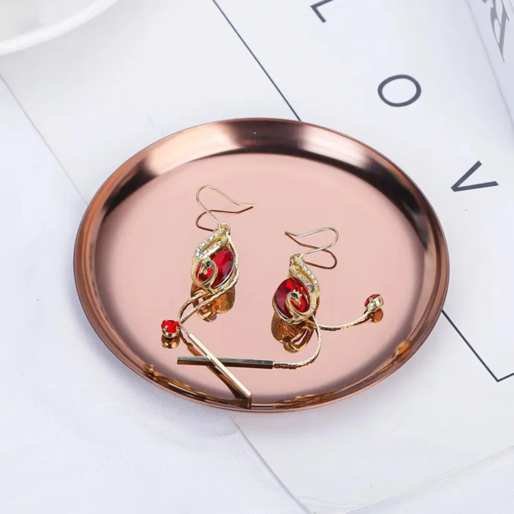 Ins Stainless Steel Round Storage Tray Desktop Cosmetics Metal Tray Photo Ornament Jewelry Storage Tray 5