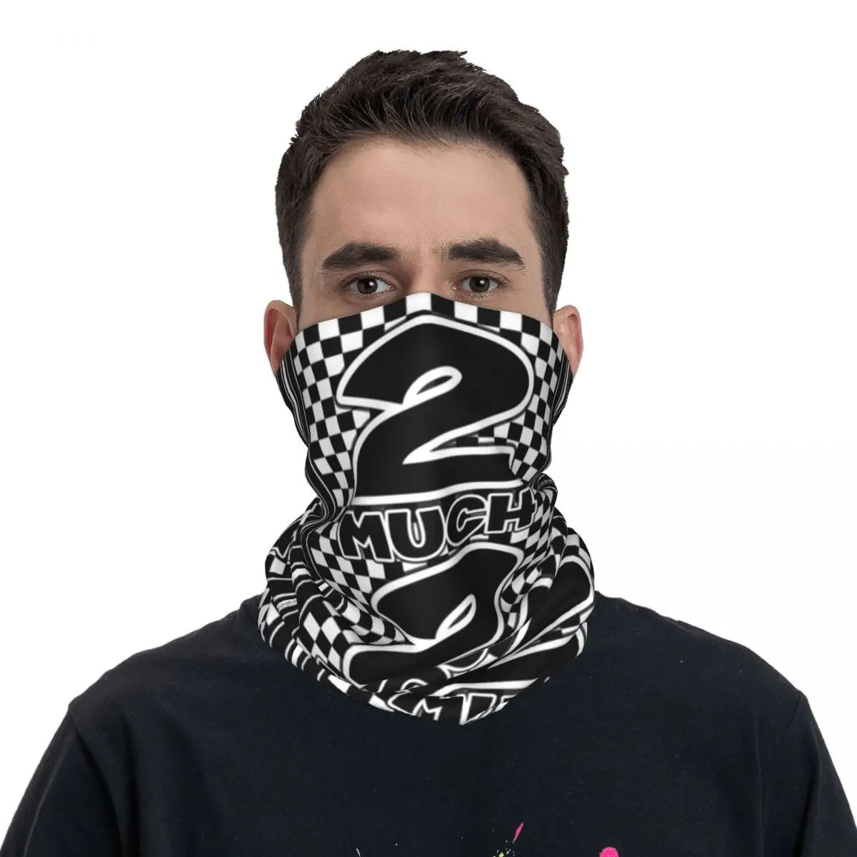 

2 Much 2 Young Ska Check Mask Scarf Neck Cover Two Tone Ska-rock Music Bandana Scarf Multi-use Headwear for Men Women Windproof