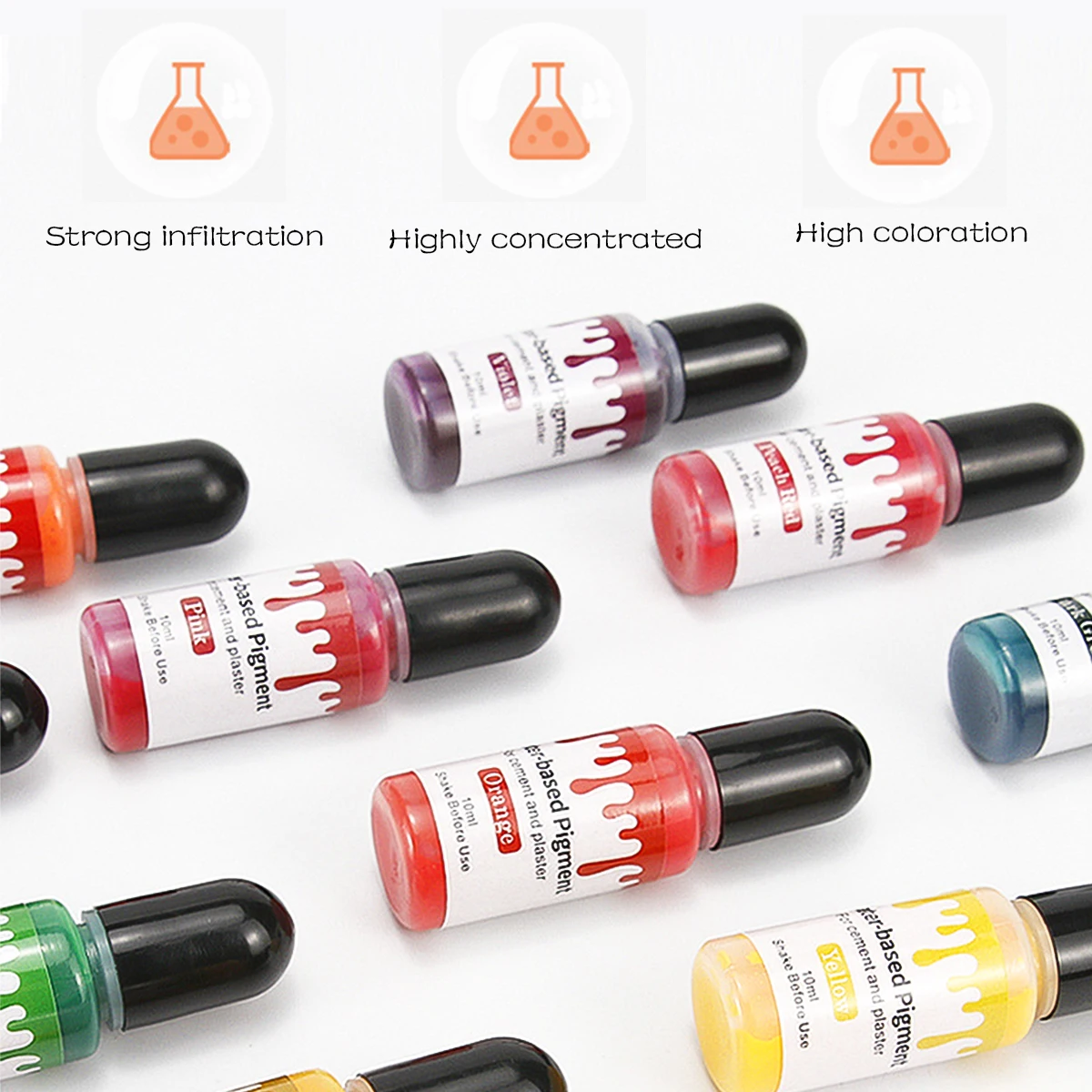 24색상 10ml 수성 석고 시멘트 착색제 석고 안료 수채화 에센스 염료 DIY 석고 공예 안료 도자기 코팅제