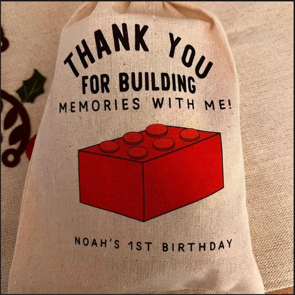 20pcs Brick or Blocks Party Favor Bags, Thanks For Building Memories Block Party, Brick Mini Fig Birthday Party Favor Bags