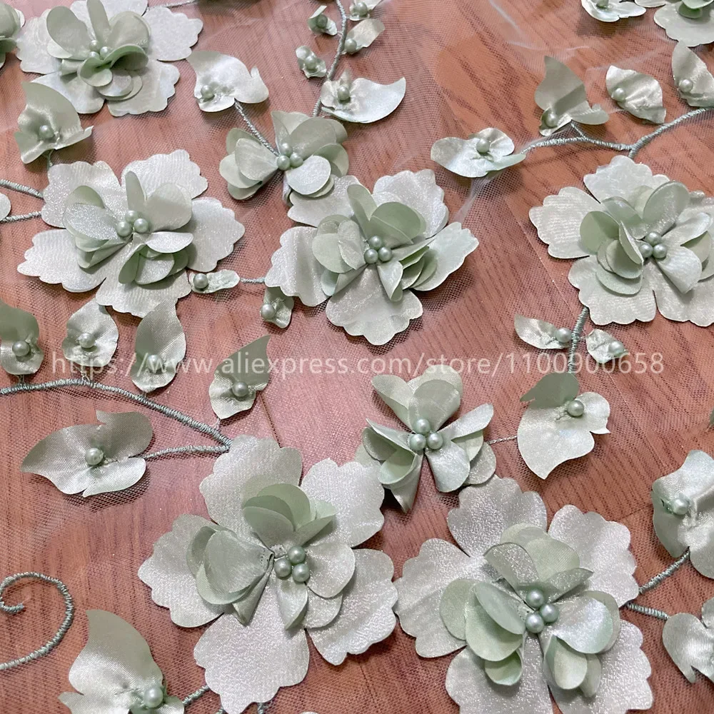 세이지 14 컬러 비즈 3D 꽃 스테이플 레이스 패브릭 웨딩 드레스 DIY 아동 의류 봉제 패브릭