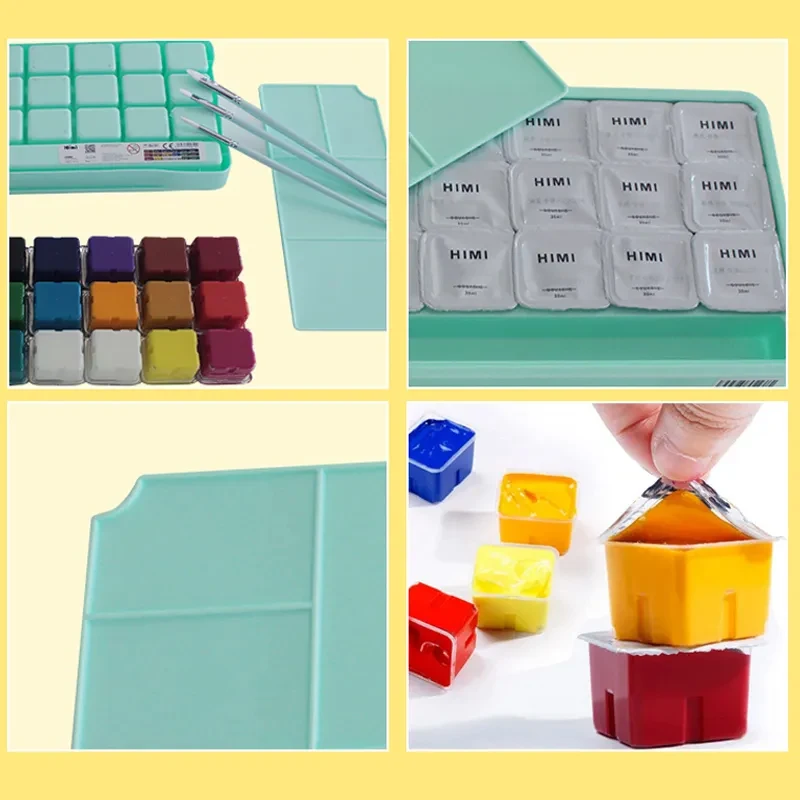 HIMI Gouache Paints Set 18/24colors 30ml Jelly Cup Non-Toxic Gouache Artist Watercolor Paint with Palette For Painting Art