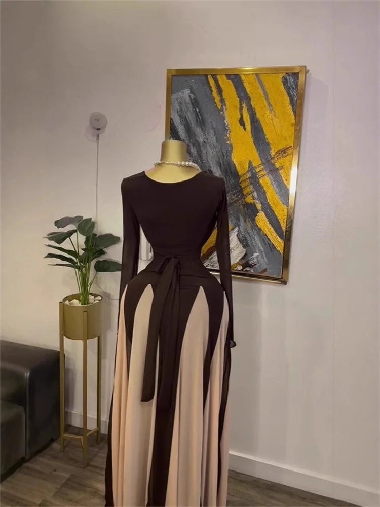 Wmstar Dresses for Women Wholesale Patchwork Strapless Long Dress with A Stylish Vacation Belt A Long Sleeved Dress 2025