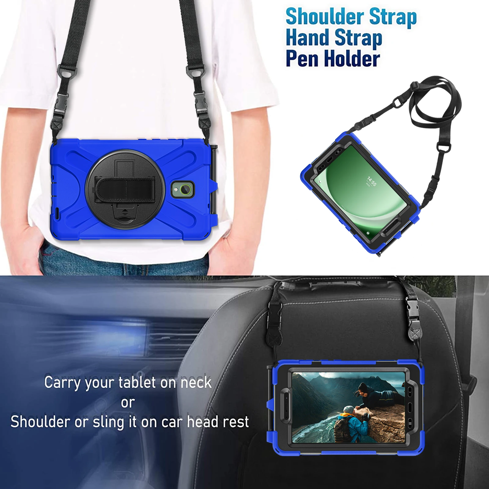 Universal Rotating Rugged Tablet Case with Strap - 8.0 inch