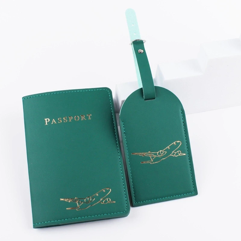 

1Set PU Leather Luggage Bag Tag Passport Holder Case Cover Wallet for Couples Honeymoon Travel Organizer