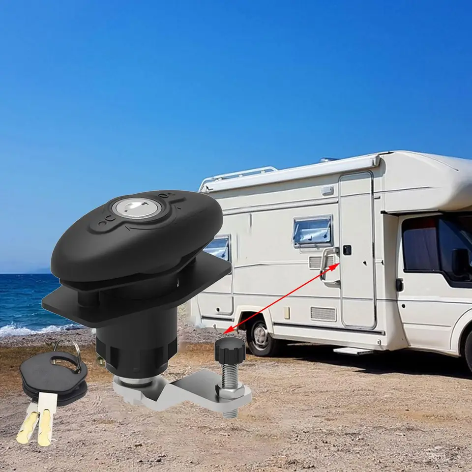 POS - Serratura esterna per porta, per roulotte, camper, colore nero