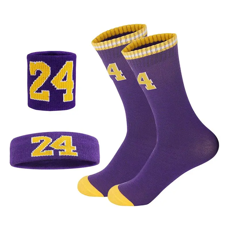 4pcs Basketball Accessory Socks Suitable For Boys Girls Basketball Sweatband Wristband Set Sports Socks Suitable For Kids 6-14Y