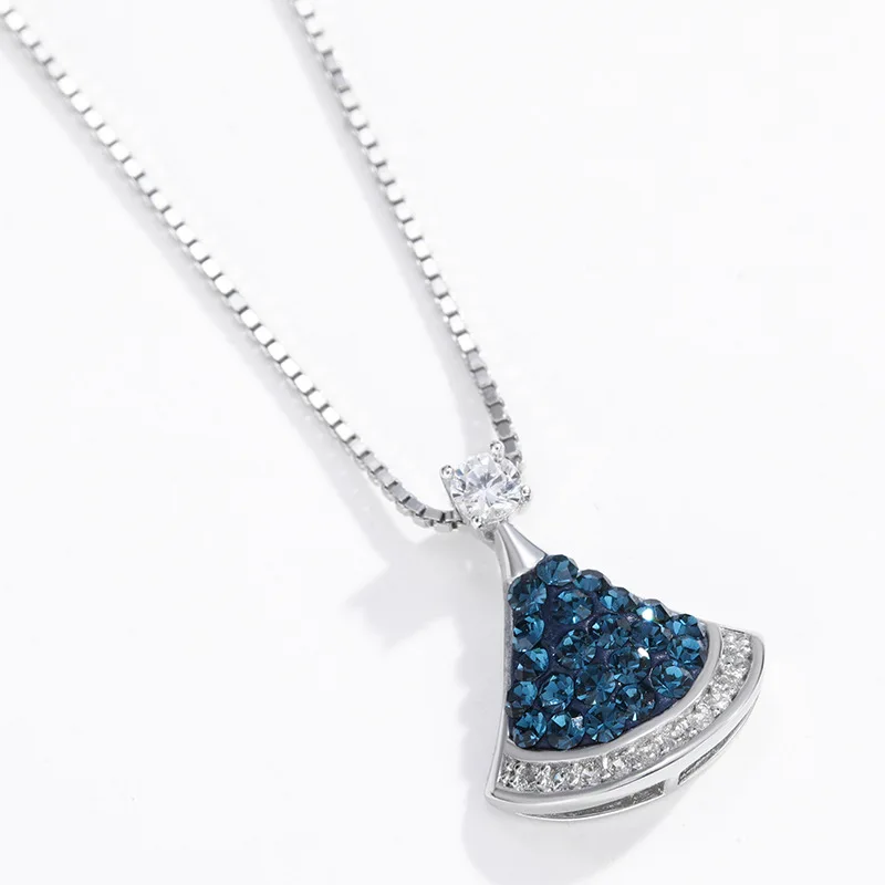 

All-body S925 Silver-plated Genuine Gold Color-keeping Blue Zirconium Gingko Leaf Necklace Female Cold Split Clavicle Chain