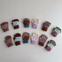 3-8Y Baby Gloves Winter Boys Girls Children's Cold Resistant Five Finger Knitted Finger Warmth Children's Half Finger Gloves 3