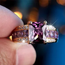Elegant Purple Zircon Stone Gold Ring - Women's Charm Jewelry - 5 (Gold Purple Color)