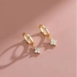 Elegant Gold - Tone Crystal Four Leaf Flower Bracelet - Stylish Zircon Bangle Jewelry Gift (Gold earring)