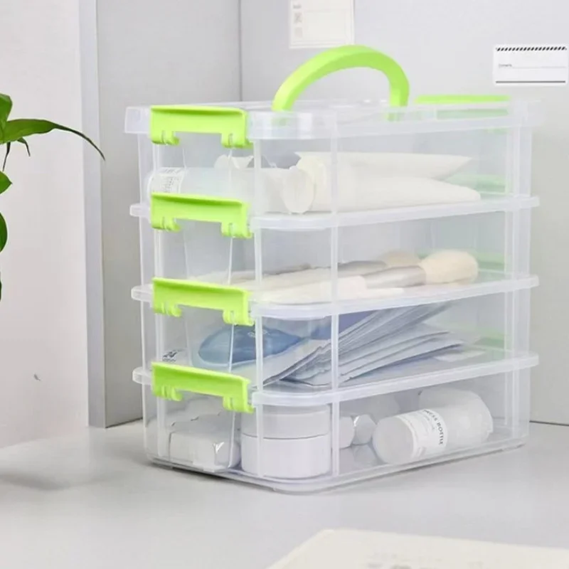 1PC 4-layer Transparent Plastic Storage Box with Handle, Drawer Storage Box, Modular Storage Box, Portable Storage Box Organizer