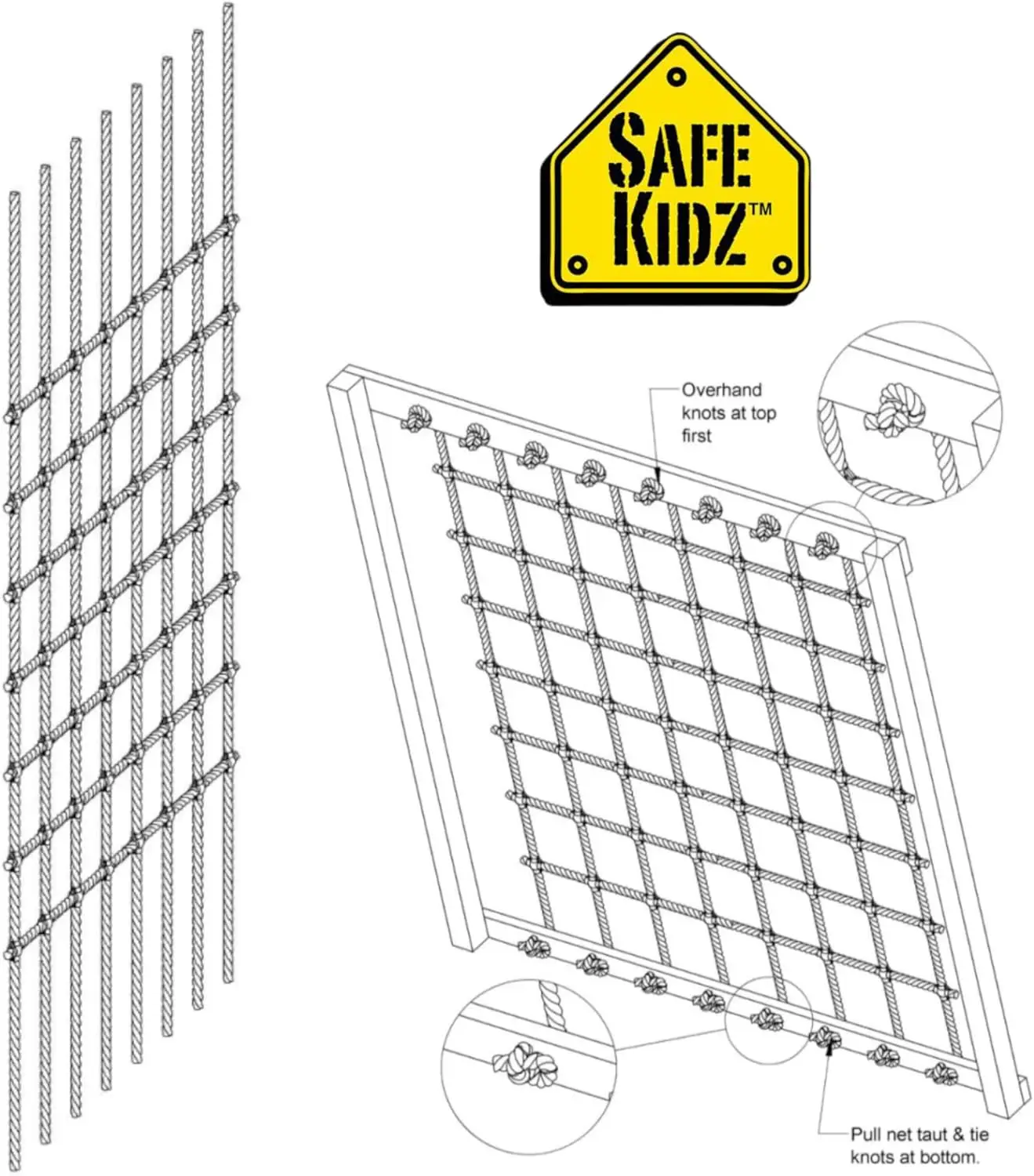 Cargo Climbing Net, 100% Polyester Rope Ladder, 108" L x 70" W + Drill Bit & Instructions