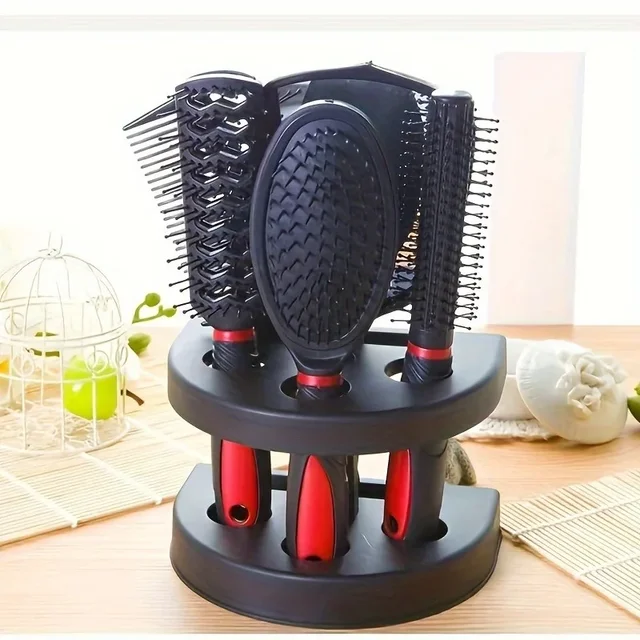 5-Pack Comb Brush Set with Mirror Hair Brush Holder Professional Massage Comb Cosmetic Hair Styling Tool Set