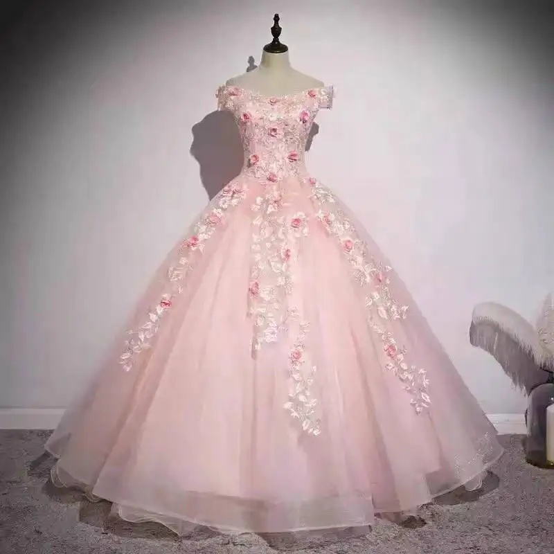 Vestidos de Fiesta de encaje con flores en 3D, vestido de noche Formal con hombros descubiertos, 2024