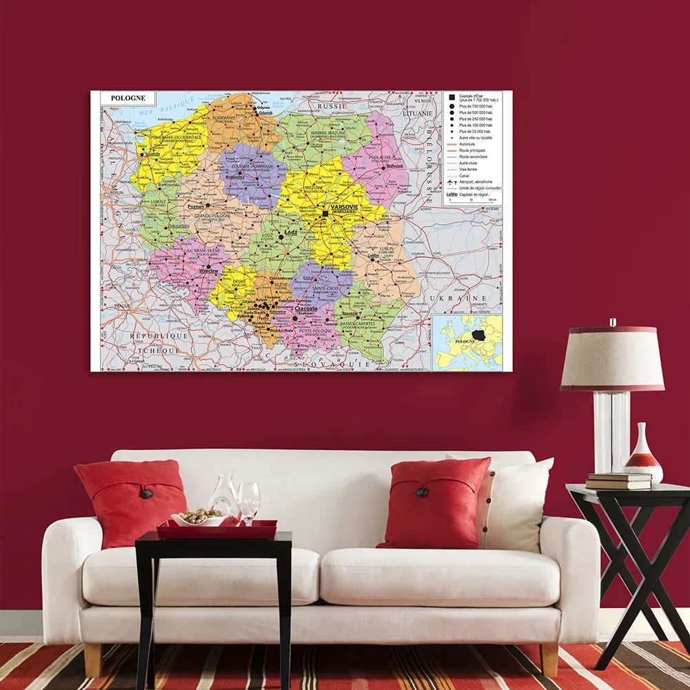The Poland Transportation Map 150*100cm In French Wall Poster Non-woven Canvas Painting Home Decoration School Supplies