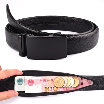 Genuine Leather Men's Zipper Cash Anti-theft Belt Travel Hidden Money Strap Wallet Waist Pack Women Outdoor Secret Hiding Belts