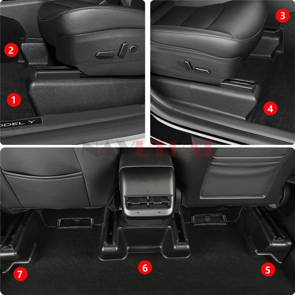 For Tesla Model Y 2021-2023 Seat Slide Rail Pad Cover Protectors Under Seat Anti-Kick Scuff Wrap Kits Front Rear Console