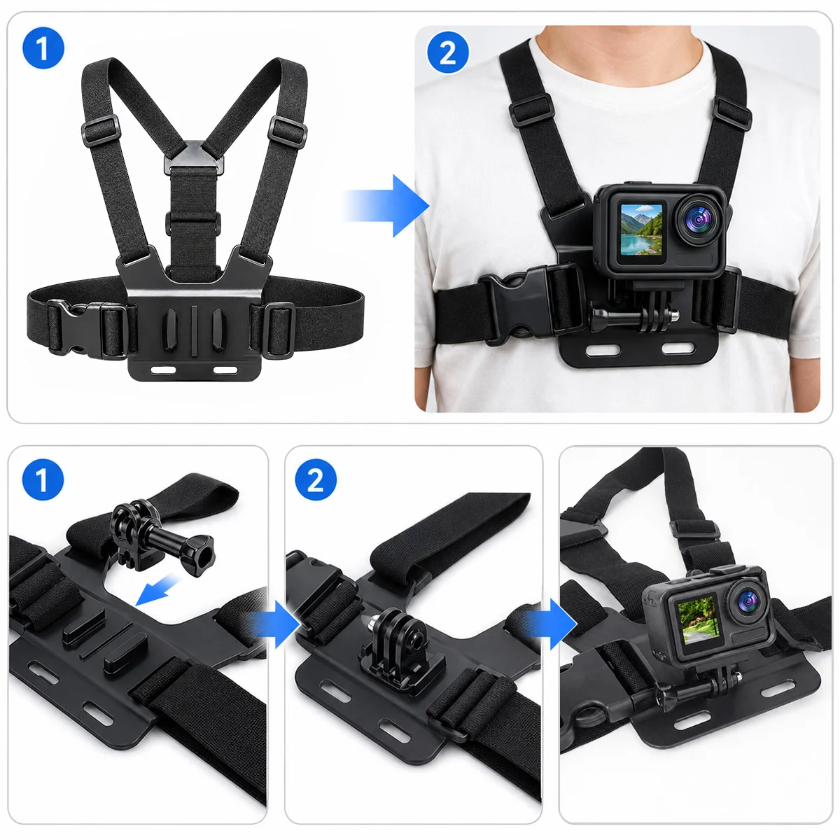 Kit di Accessori per Action Camera Compatibile con GoPro Hero 13/12/11/10/9, Insta360 X5/X4/X3, DJI Osmo Action 6/5PRO/4/3 Nano - immagine 6