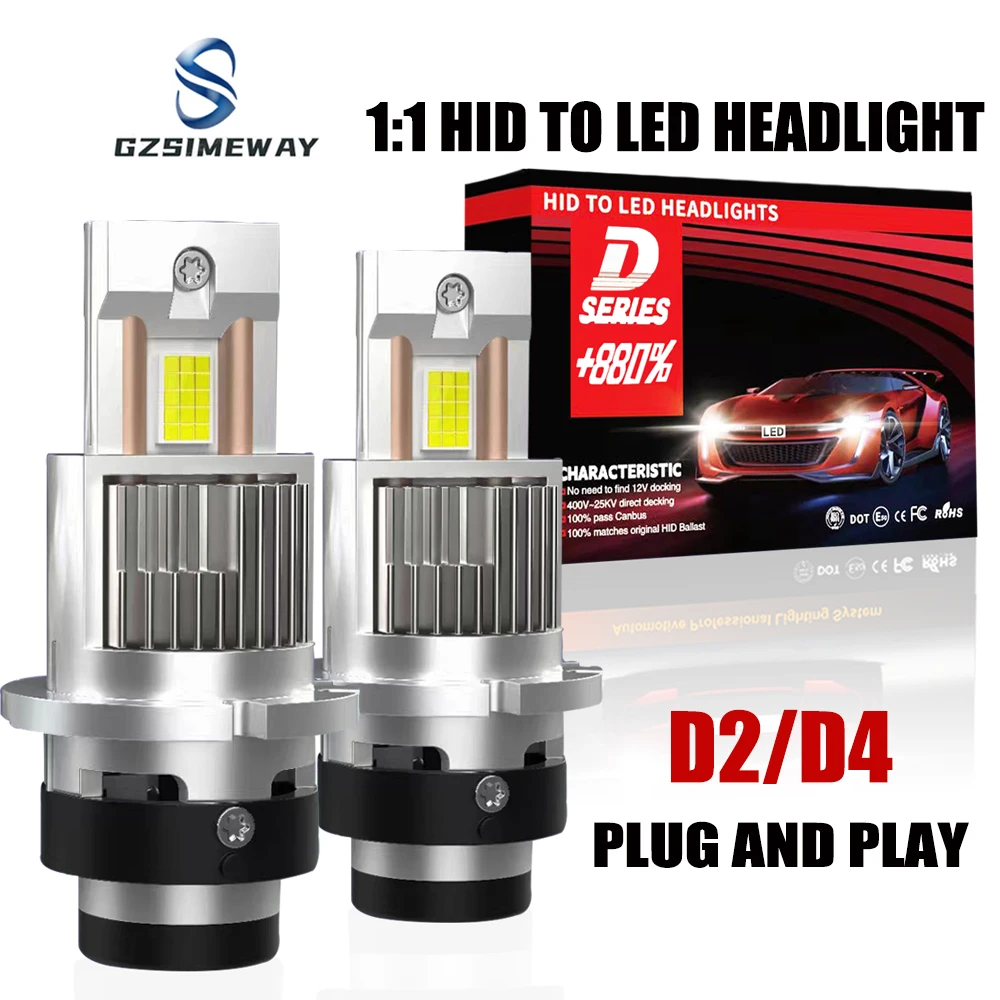2Pcs Auto Lamp D2S D4S 1:1 Fari A Led 60000Lm Hid To Led Canbus D1S D3S D2R D4R D5S D8S Lampadine Car Light 6000K Plug & Play