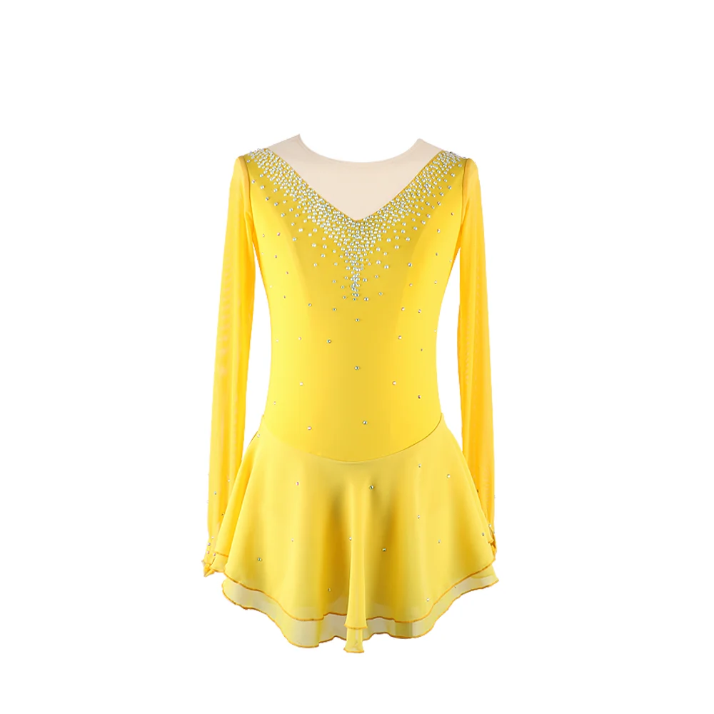Zagitova Figure Skating Performance Dress Women Girls Ice Skating Skirt Long Sleeve Mint Color Mesh Skirt Competition