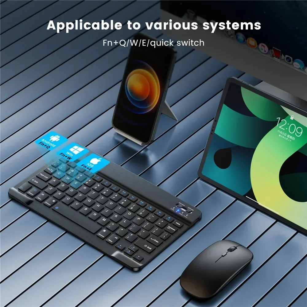 Kit de Teclado e Mouse sem Fio Bluetooth Mini Teclado para Tablet Ipad Pro 12 Air s6 Lite Inglês 10 - Imagem 3