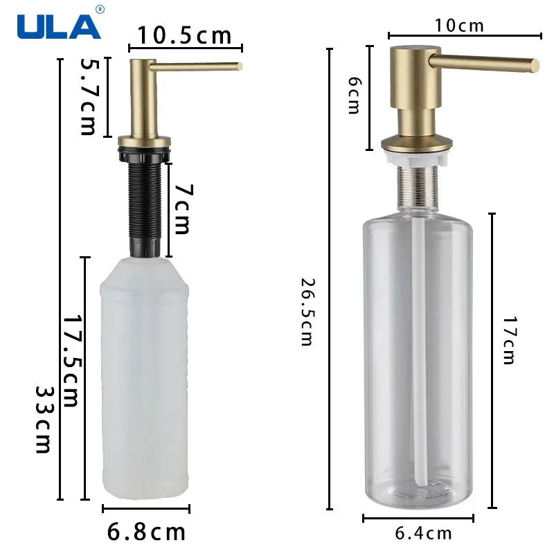 ULA Gold Kitchen Sink Liquid Soap Dispenser Liquid Soap Bottle Sink Mount Stainless Steel Head Hand Press Dispenser Bottle 4