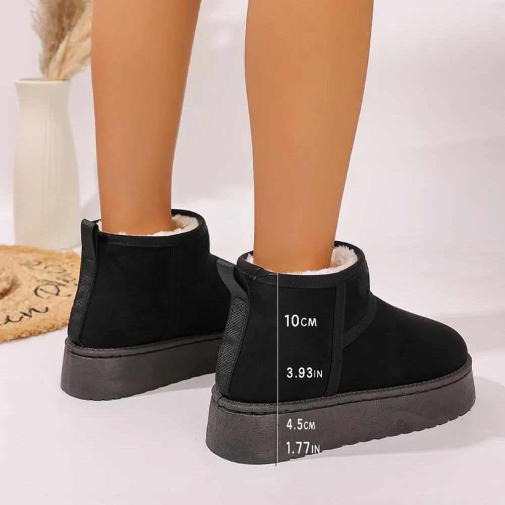 Thick Plush Platform Snow Boots Women Winter Keep Warm Fur Cotton Shoes Woman Faux Suede Slip-On Ankle Botas Padded Shoes