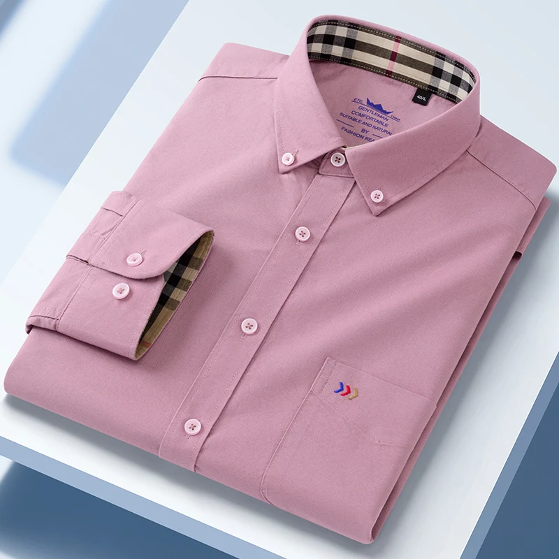 new in shirt 100%cotton oxford long sleeve shirts for men slim fit formal plain shirt hight qulity plaid soft office clothes New in shirt 100%cotton oxford long-sleeve shirts for men slim fit formal plain shirt hight qulity plaid soft office clothes 2